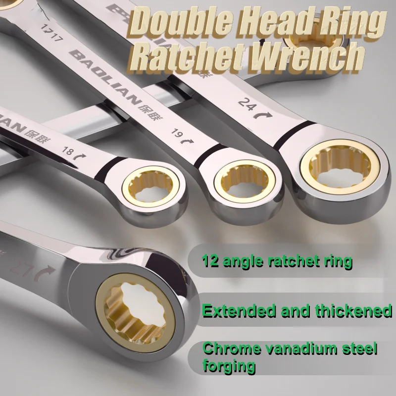 

6-27mm Double Head Ring Ratchet Wrench CR-V Combination Ratchet Ring Spanner Ratchet Quick Wrench Car Auto Repair Household Tool