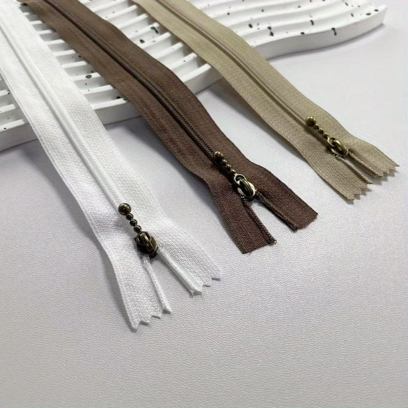 6pcs Rice white Khaki coffee 15/20/25cm nylon bronze short zipper, suitable for clothing, bags, handbags, DIY production