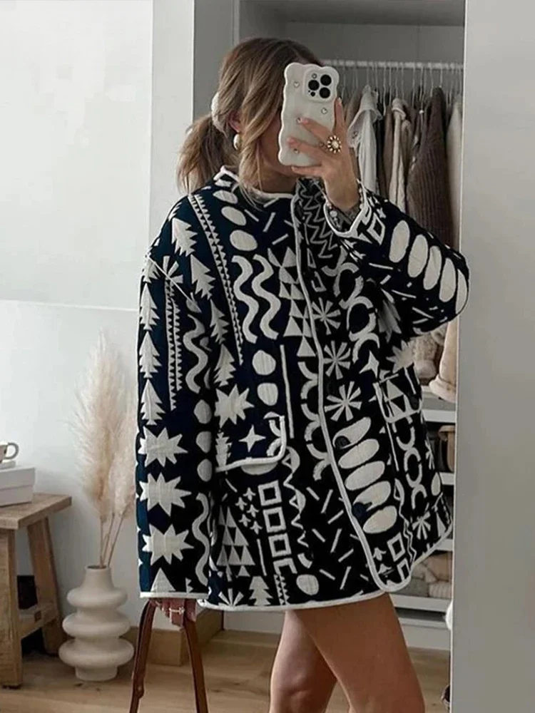 

Print Autumn Women's Cotton Coat Fashion Long Sleeve O-neck Single Breasted Jacket Female 2024 Loose Thin Ladies Overcoat