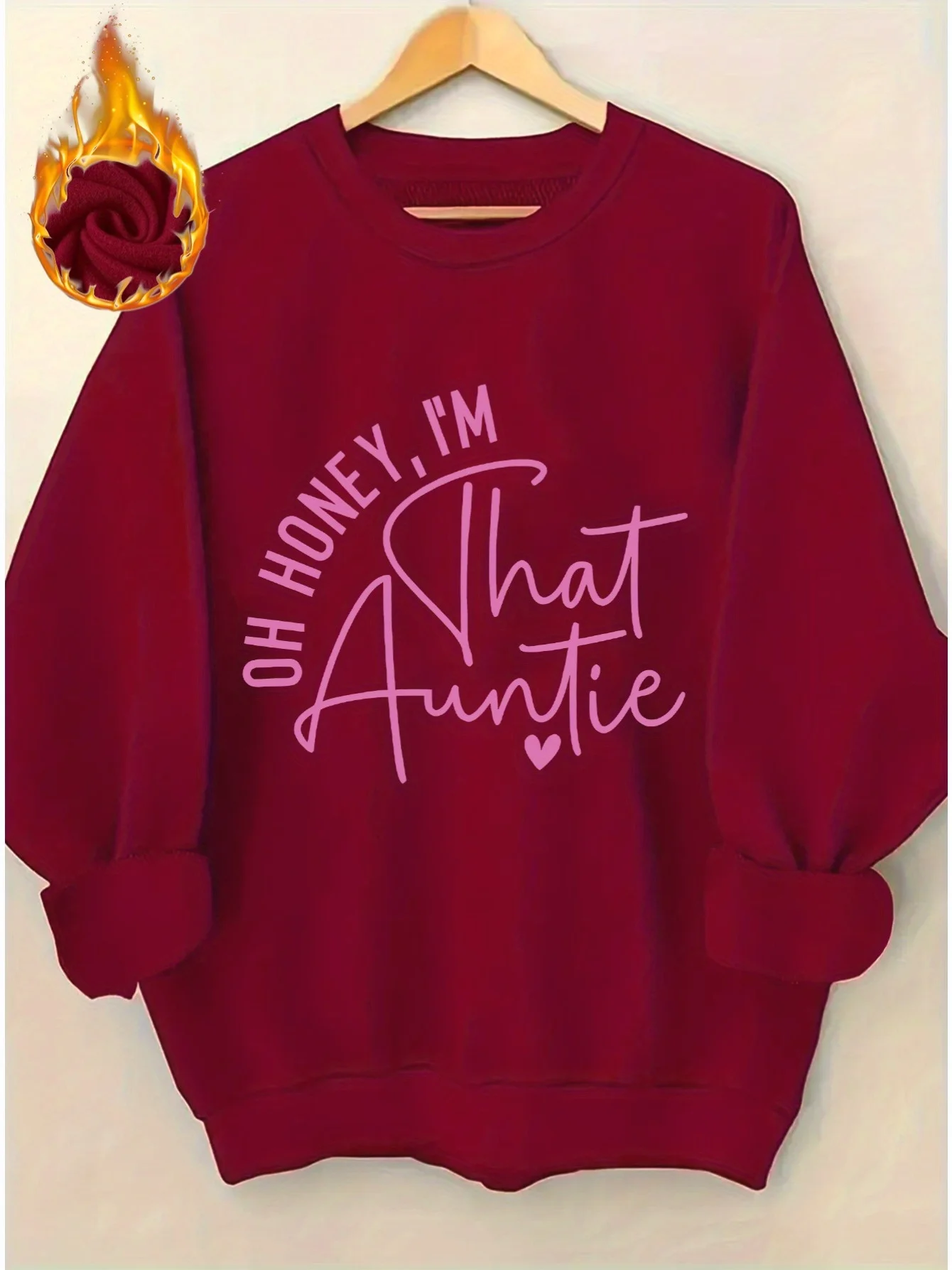 

Funny Female Auntie Sweater-"oh, Honey, I'm That Auntie" Dark Red Round-Collar Thick Sweater for Pres