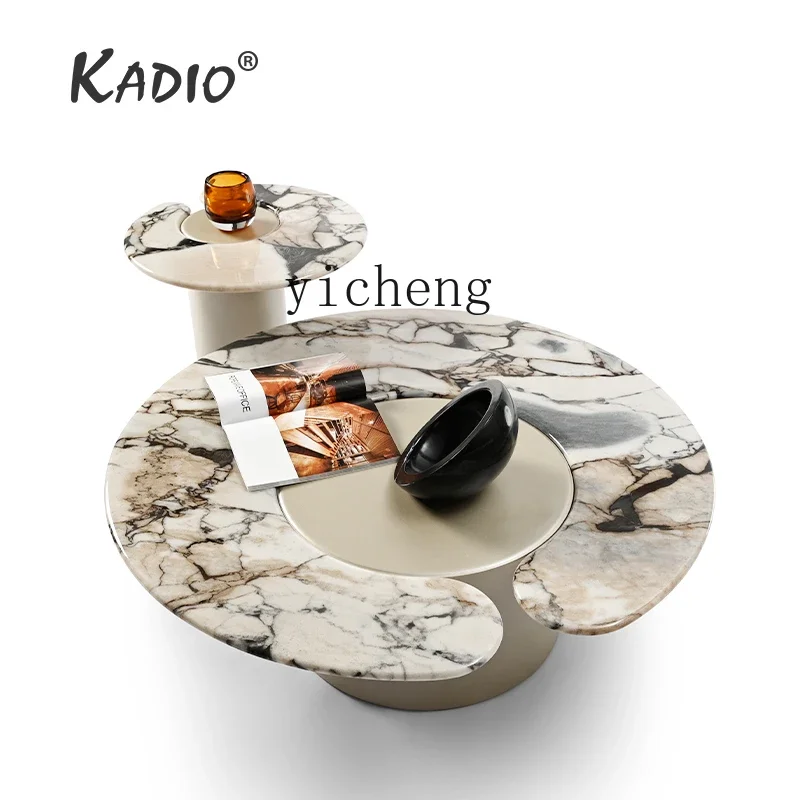 

V6 modern light luxury/natural marble luxury stone/round Ruyi coffee table side table size combination