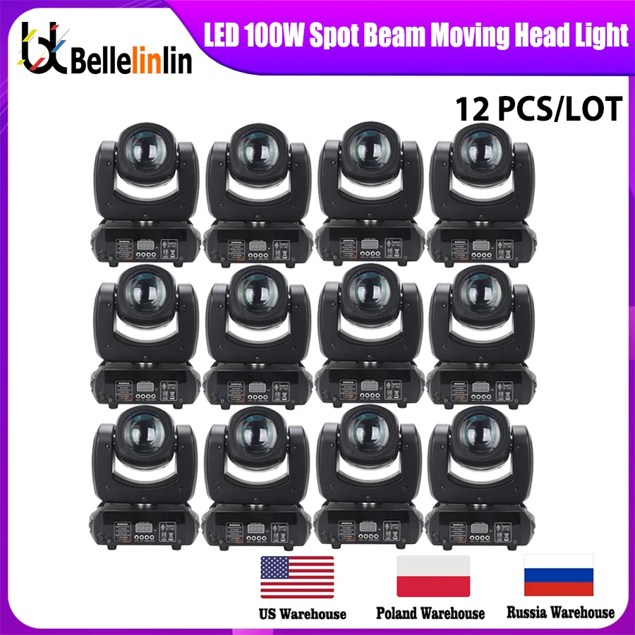 No Tax 12Pcs Moving Head 100W LED Moving head light Beam Spot Moving Head light beam 100w Pattern light with 8 Rotating Prism