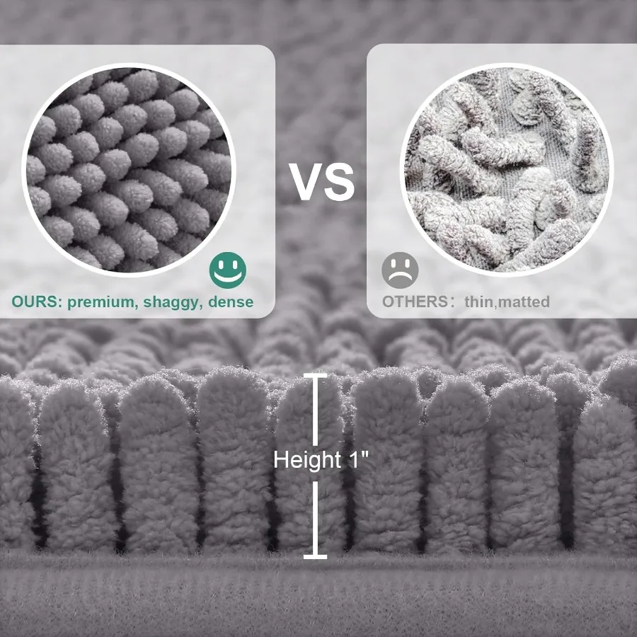 회색 욕실 매트 세트 3종 셔닐 욕실 매트 부드럽고 흡수성 좋은 미끄럼 방지 세탁 가능 욕실 매트와 변기 뚜껑 커버 포함 이상적인 선물