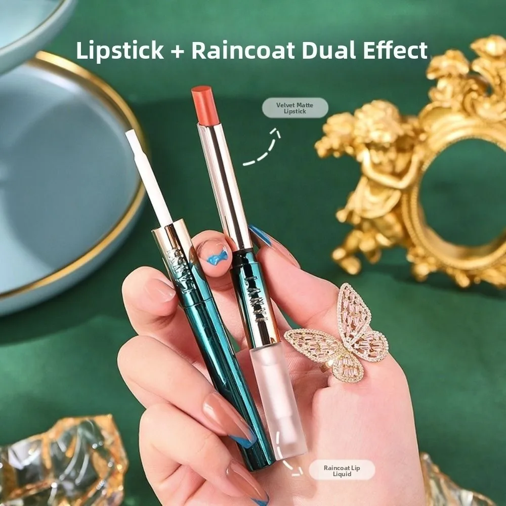 ファッション 2in1 水っぽい口紅防水抗乾燥リップケアクリーム多機能ノンスティックカップリップグロス化粧品
