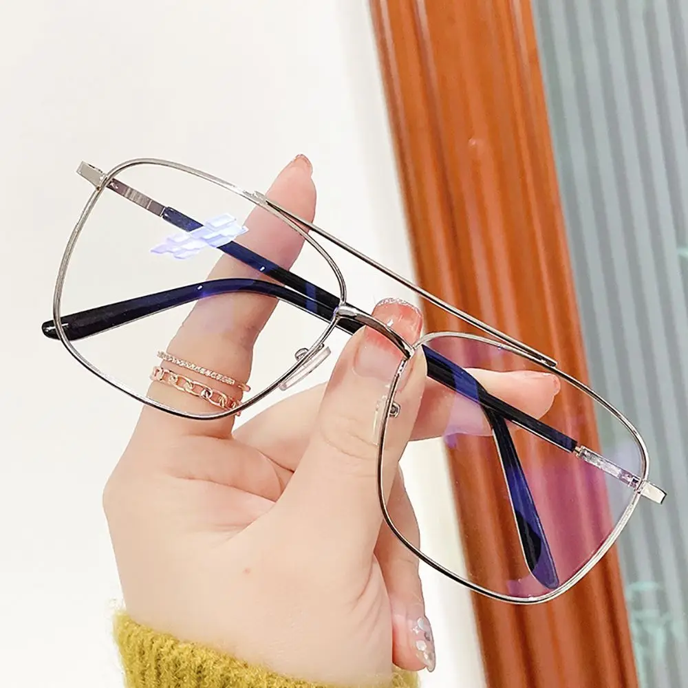 

For Eyeglasses Double Beam Women Blocking Eyewear Optical Glasses Metal Frame Spectacles