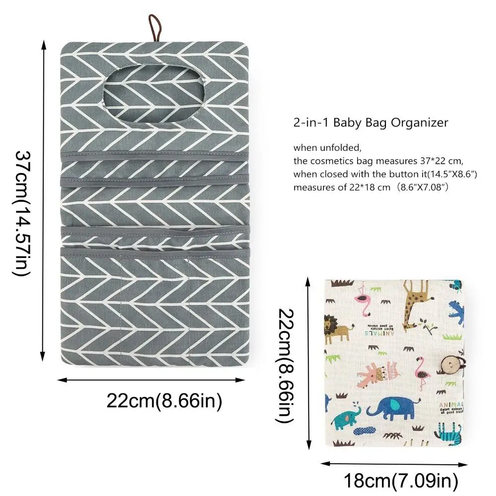 Cartoon Pattern Baby Diapers Storage Pouch Portable Foldable Stroller Storage Bags Multi-Compartment Reusable