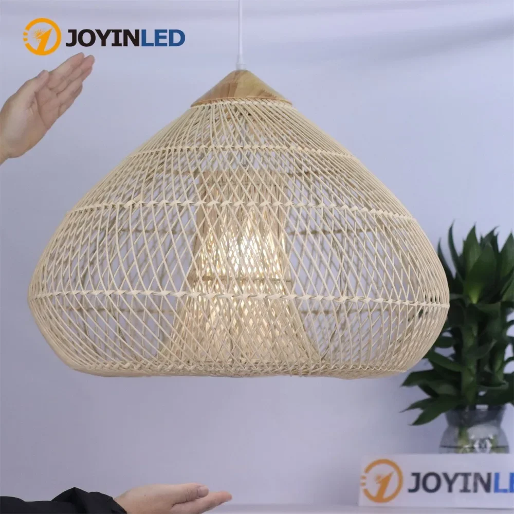 JOYINLED 60/80cm E27 Chinese Style Retro Chandelier Pendant Lamp Wooden Wind Woven Pendant Lamp Decor Lamp Hot Pot Restaurant