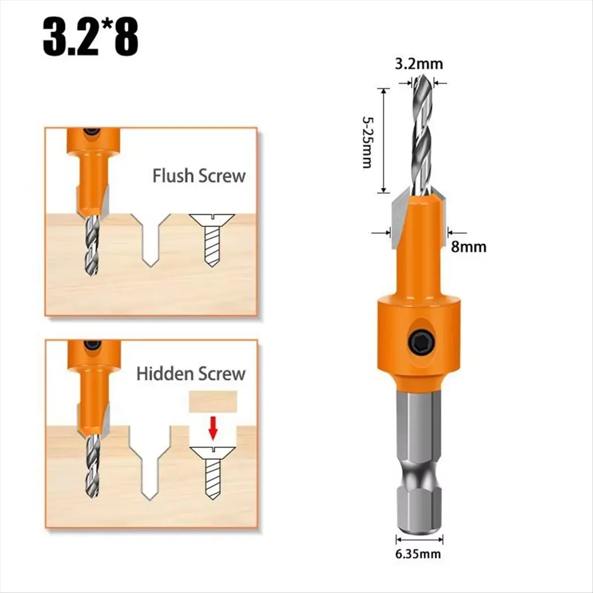 ABNH 7pcs Hexagonal Shank Woodworking Countersunk Heads Drill, Hidden Screw Hole Double-Edged Drilling Countersunk-Head Drill