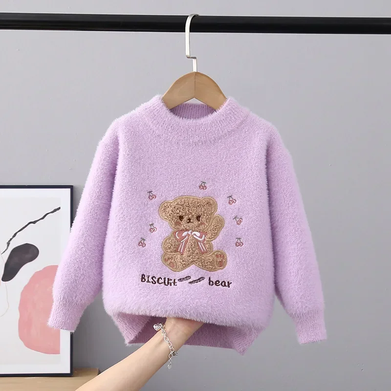 Autumn Winter 2022 Children's Sweater Pullover Girls' Round Neck Knitwear Flocking School 3-11 Years Teenage Girls Tops FY10051