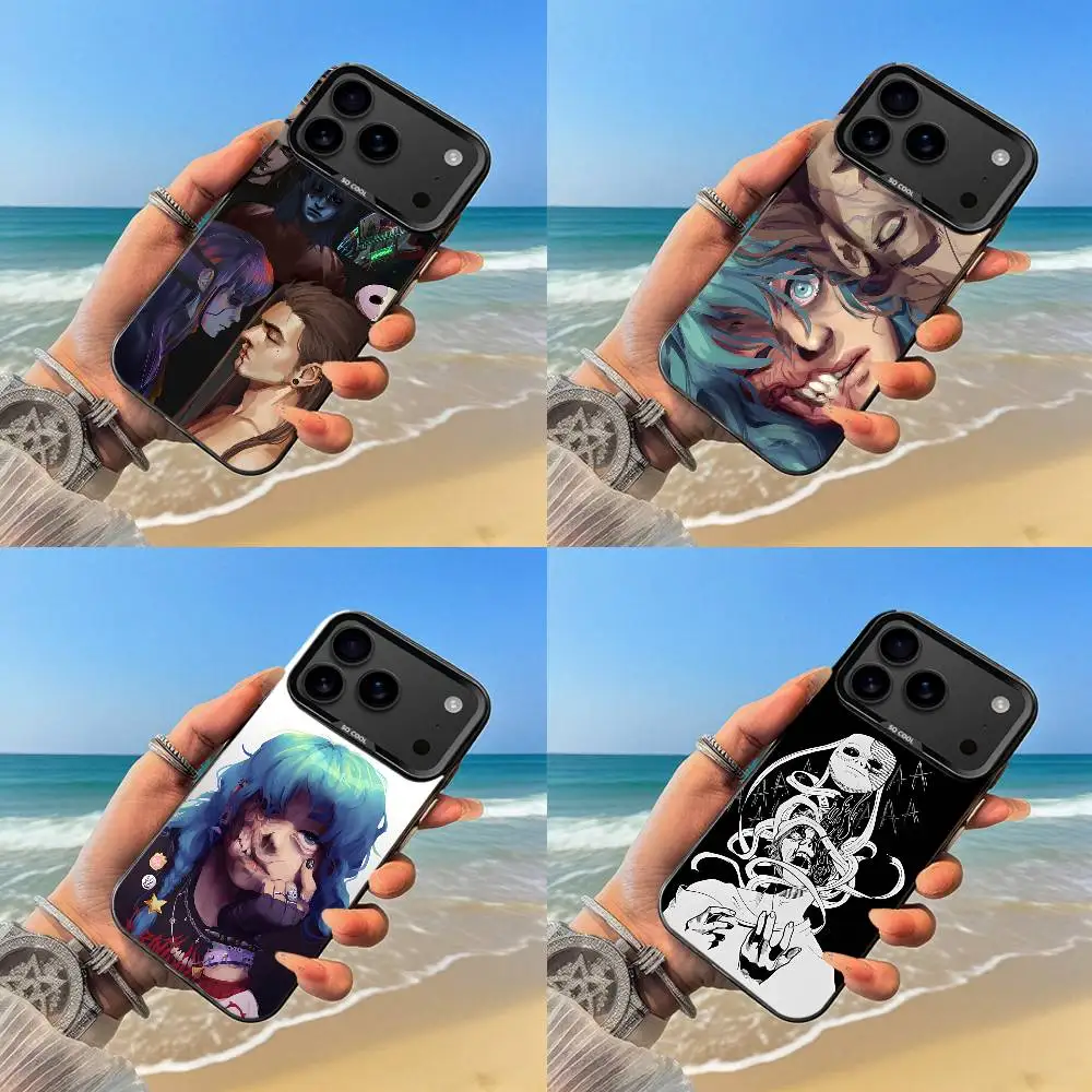 حافظة هاتف كارتون S-Sally Face SF حافظة سوداء لهاتف iPhone17,16,15,14,13,12,Pro,Max,Plus,E,SE4,Air,Mini