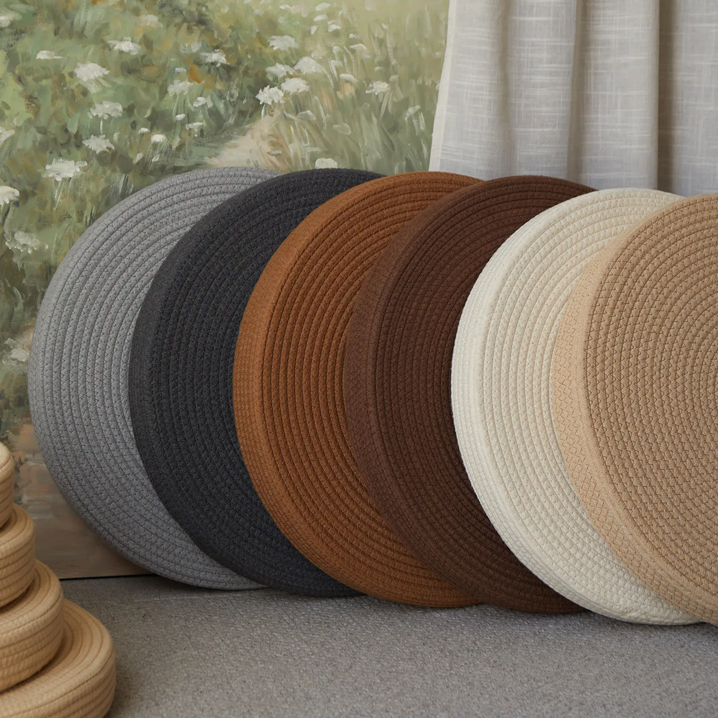 Round Tatami Floor Cushion, Pouf Seat for Home Living Room & Bedroom