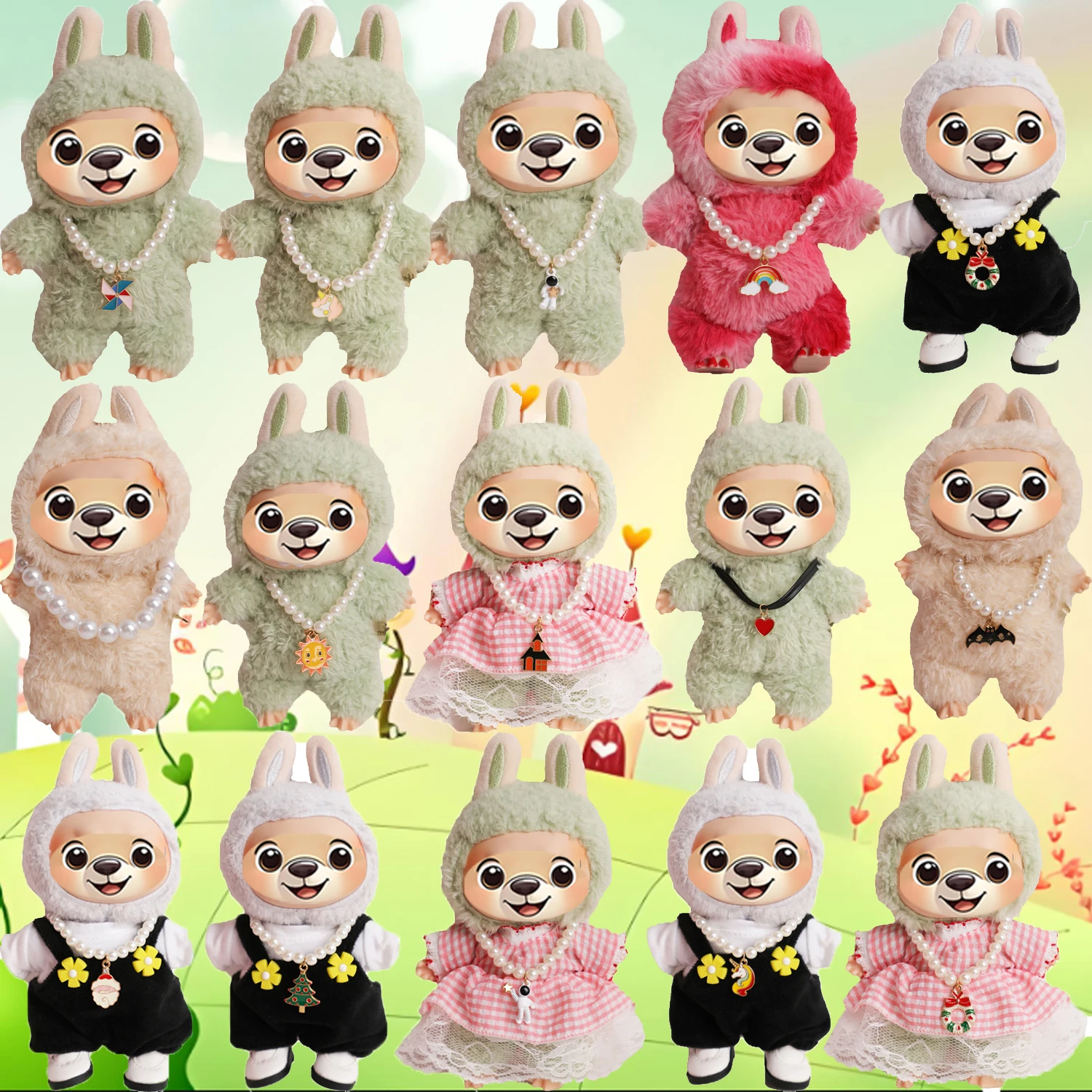 

Cute Mini Necklace For 17cm Labuabu Dolls Unicorn Tree Pinwheel Heart Sun Cartoon Necklace For V1 V2 Labuabu Girl Dolls Toy Play