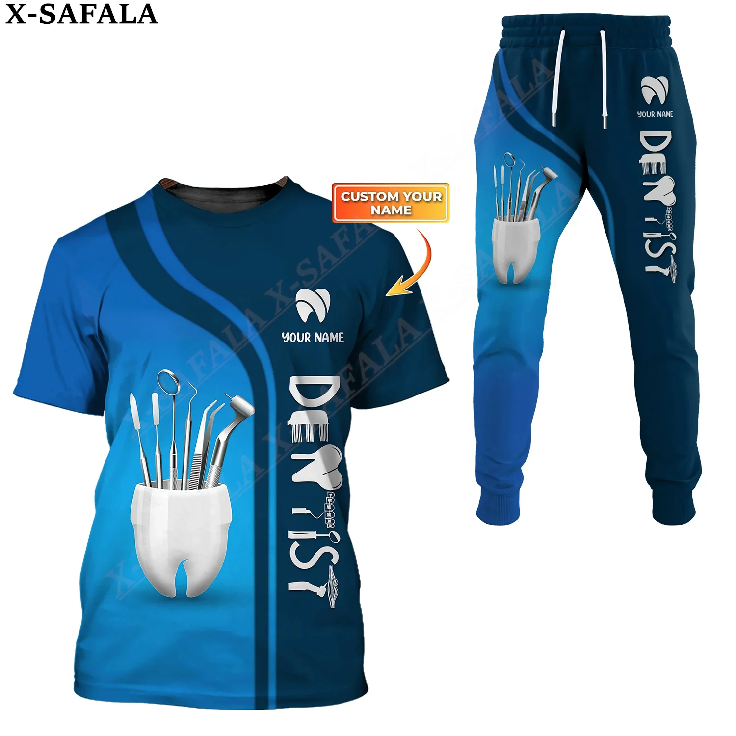 

Dental Tools Pants Custom Dentist 3D Print Sweatpant Tooth Jogger Short Sleeve Tshirt Sport Set Men Tee Top Combo Set-1