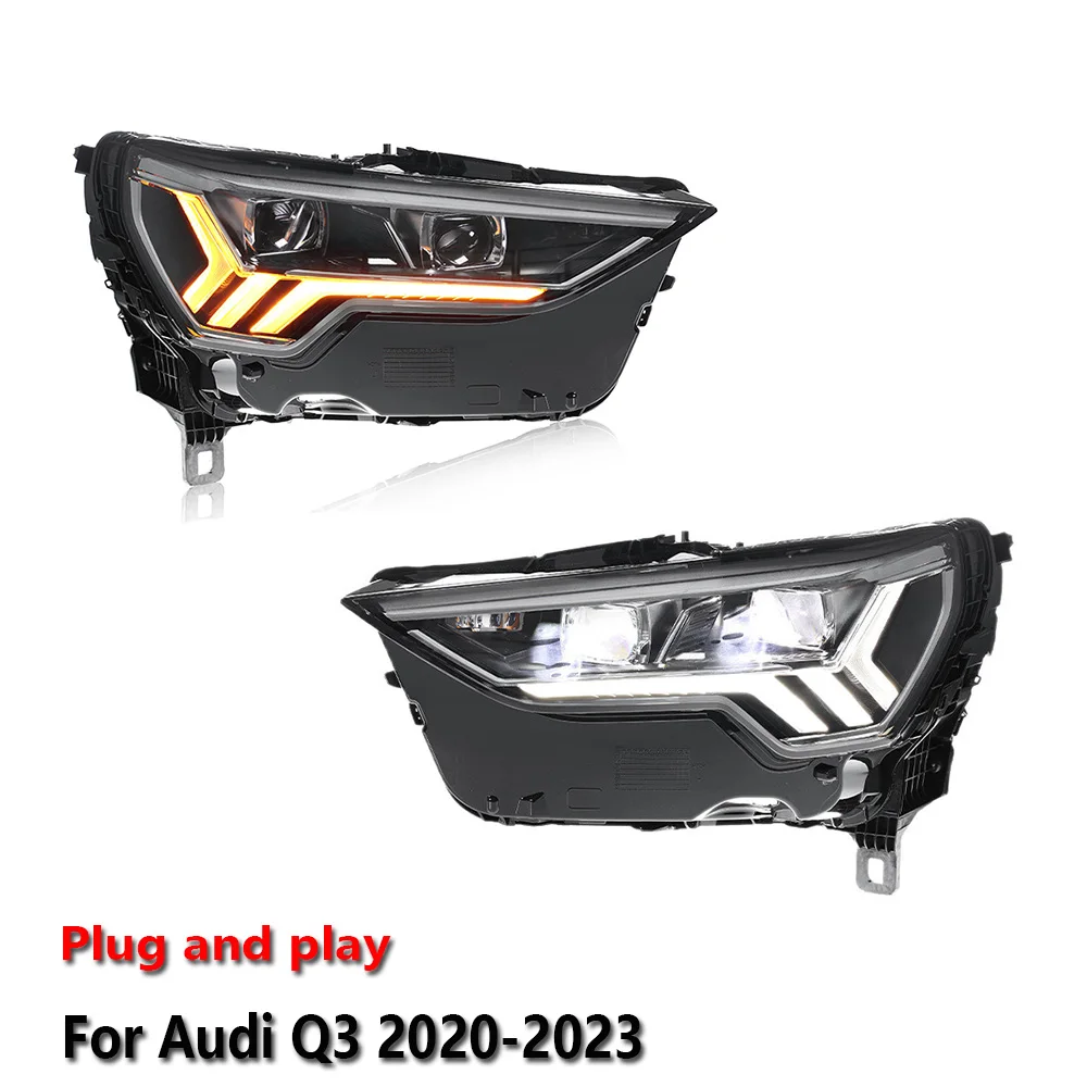 Car LED Headlight Auto Assemblies For Audi Q3 2020-2023 Fog DRL Brake Turn Signal Lamp Plug and Play