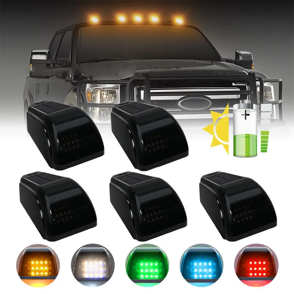 5PCS Solar Powered Cab Lights no Drill Black Marker Light Wireless Vibration Sensor Truck Cab Roof Lights For Car Y1E3