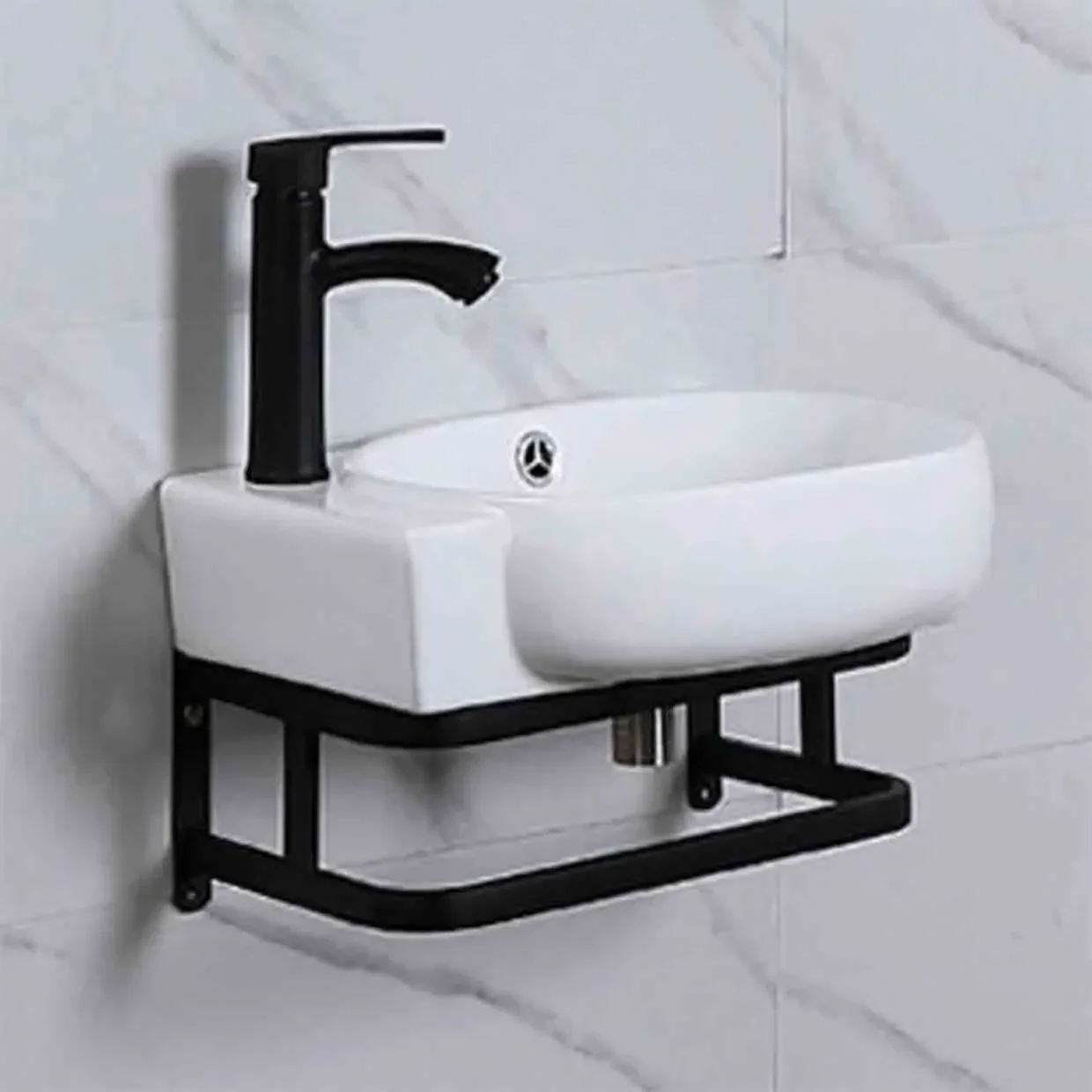 White Ceramic Wall-Hung Sinks With Towel Rack Small Apartment Bathroom Mini Corner Washbasin Balcony Hand-wash Basin With Faucet