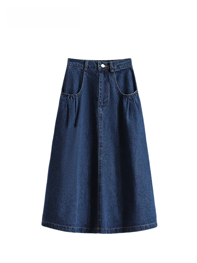 

High Waist A-Line Denim Skirt for plus Size Women Summer Slimming Pear Shaped Body Korean Style Commute Cotton 100%