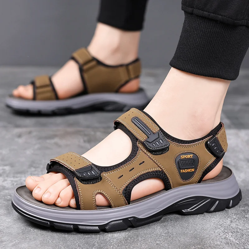 Sandalias de playa para hombre, zapatos de gladiador al aire libre, zapatillas romanas informales, chanclas planas a la moda, verano, 2024