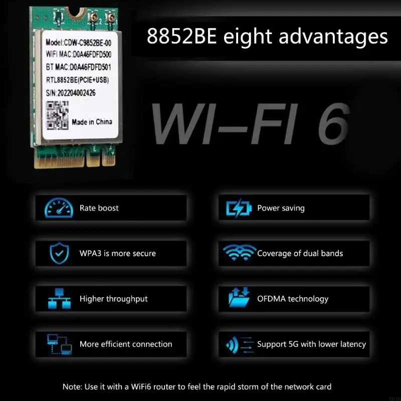 N84B RTL8852BE Двойная полоса WiFi 6 Card 802.11ac Axe Wireless NGFF M.2 Карта для 10