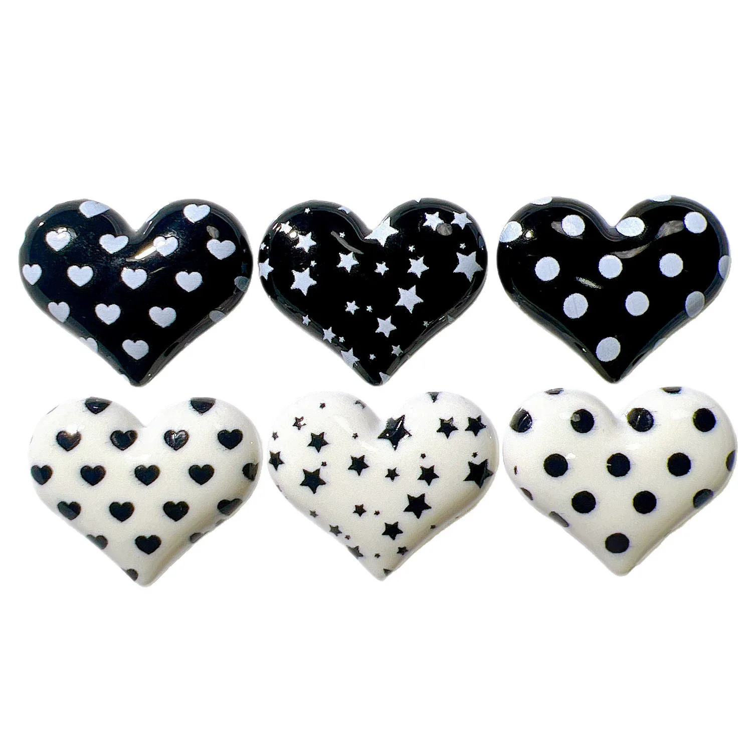 50PCS Black White Love/Heart Resin Accessories DIY Shoe Buckles Hats Straw Covers Brooches Patch Materials Handicraft