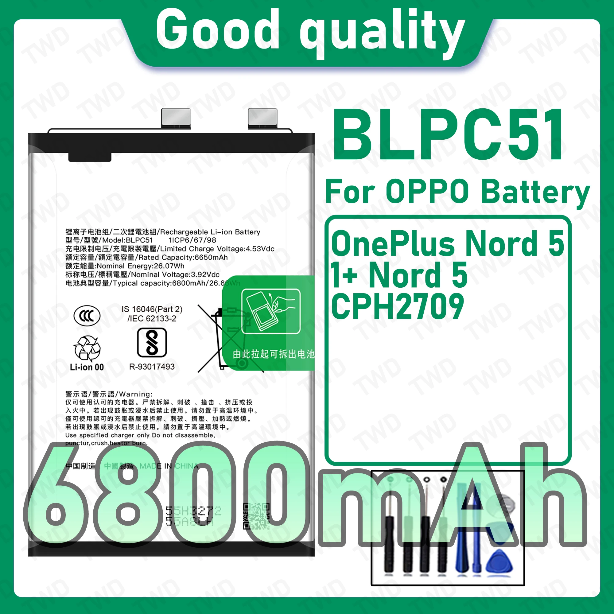 BLPC51 Brand New High Capacity Rechargeable Li-ion Replacement Battery For OPPO OnePlus Nord 5 CPH2709 Bateria+Free Tool