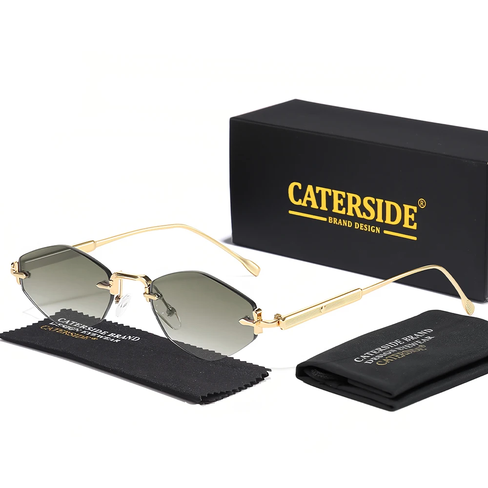 CATERSIDE Herren-Sonnenbrille ohne Rahmen, hochwertiger Polygon-Metallrahmen, Y2K-Sonnenbrille, Damen-Party-Outdoor-Brille, UV400 – Detail 12