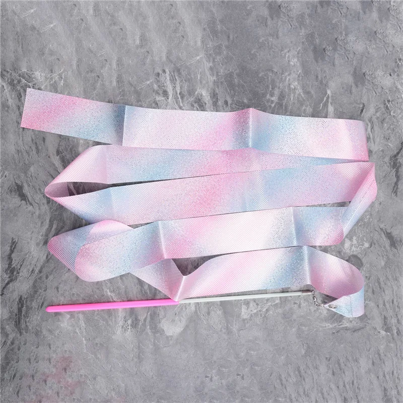 【Flash Sale】2M Flashing Star Gym Ribbons Dance Ribbon Rhythmic Art Gymnastics Ballet Streamer Twirling Rod Rainbow Stick