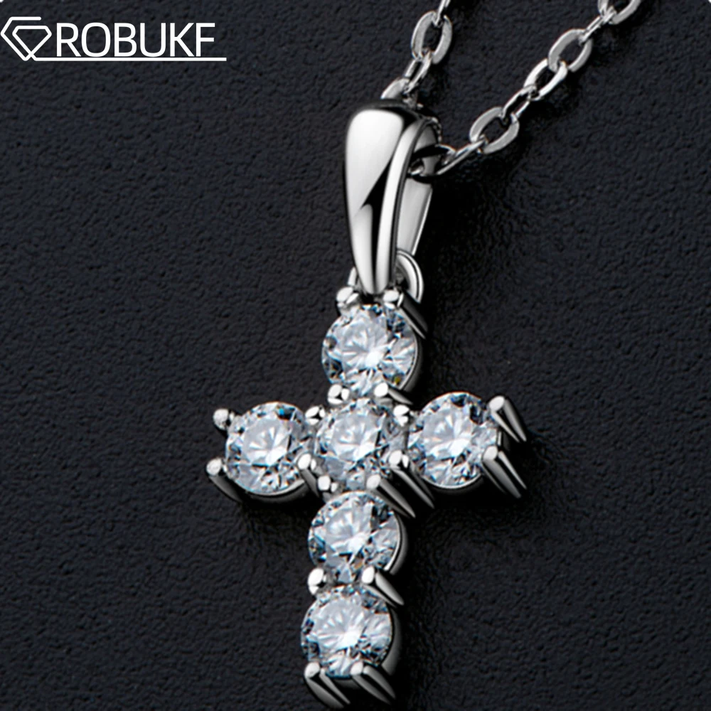 

0.6/3ct D Color Moissanite Cross Pendant Necklace S925 Sterling Silver 6pcs Gemstone Fine Jewelry With GRA Certified For Women