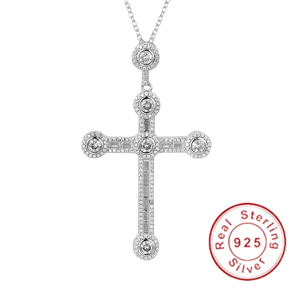 New 925 Silver Exquisite Bible Jesus Cross Pendant Necklace for women men Crucifix Charm Simulated Platinum Diamond Jewelry N027