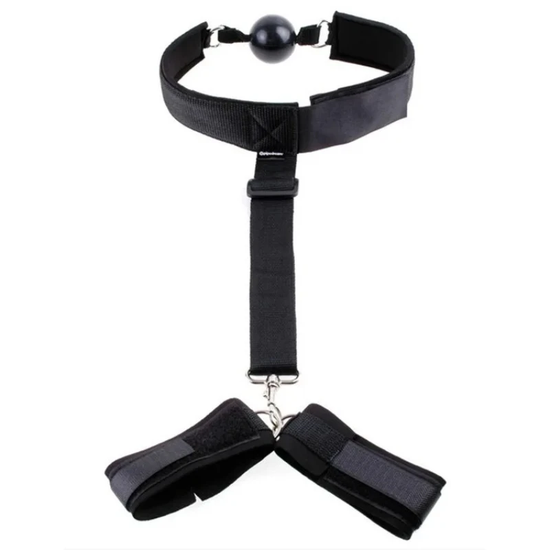 Adult Game Handcuff Neck Collar Wrist Mouth Gag Strap Fetish BDSM Bondage Set Restraint  SM Sex Toy for Woman Couples Sexy Shop
