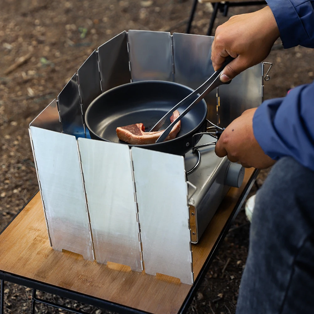 10 แผ่นหน้าจอลมอลูมิเนียมพับเตากลางแจ้ง WIND SHIELD Camping เตาแบบพกพา WIND SHIELD WIND SHIELD Deflector