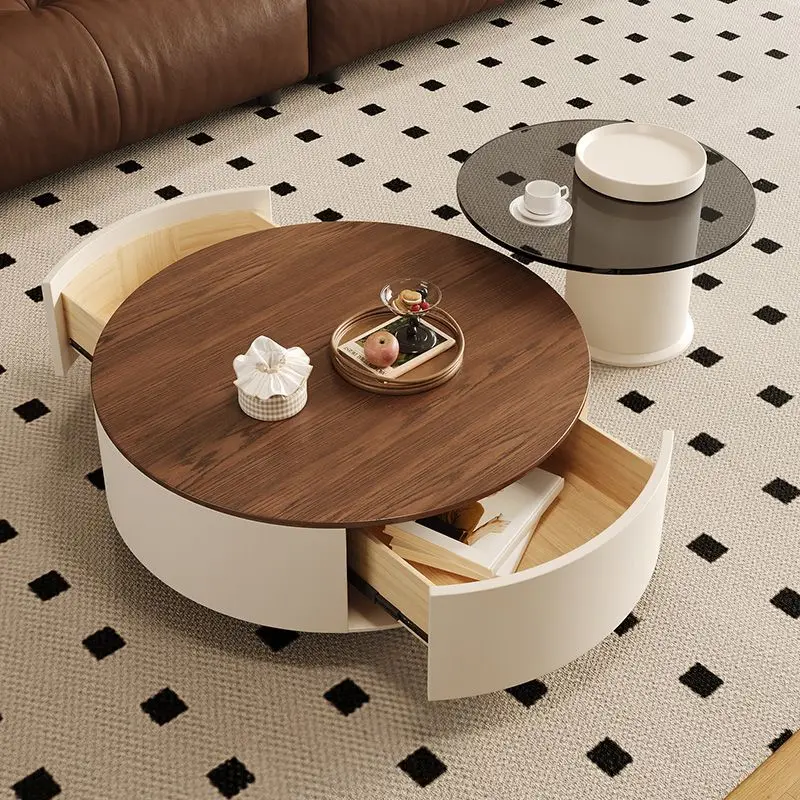 طاولات القهوة اليابانية العتيقة التصميم الحديث طاولات القهوة المستديرة الفاخرة خمر أثاث خشبي ميسا دي سنترو دي سالا #1