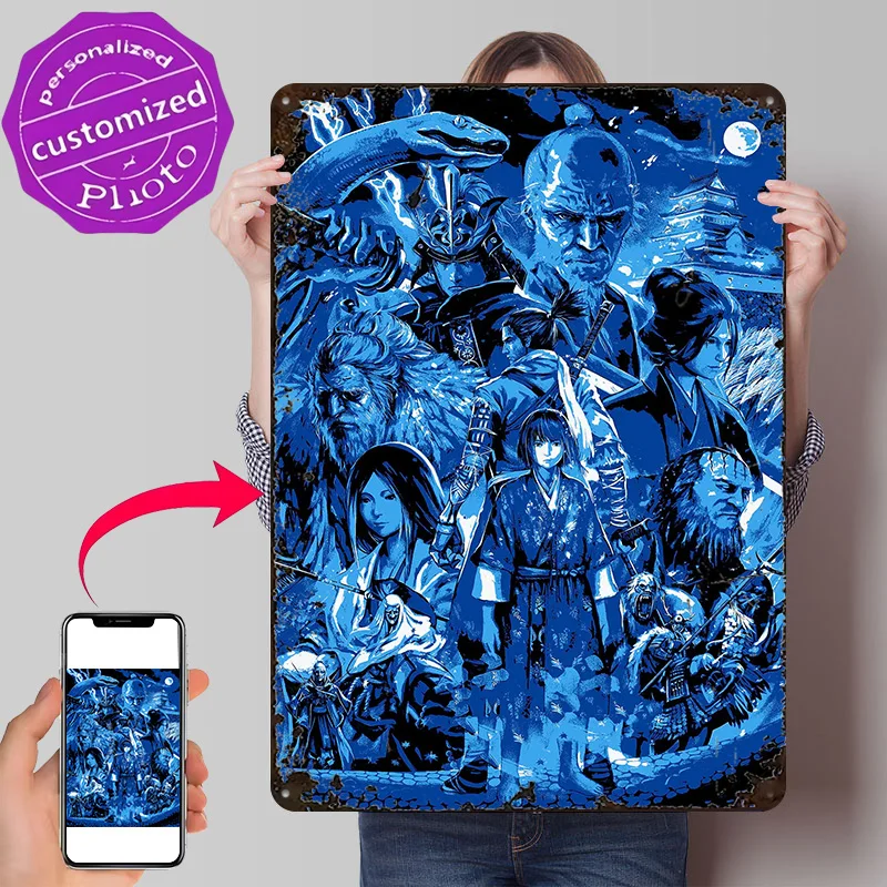 Sekiro: Shadows Die Twice - Blue 3D Texture Metal Poster Customized Wall Art Tin Sign Gift for Mancave Home Decoration Luxury