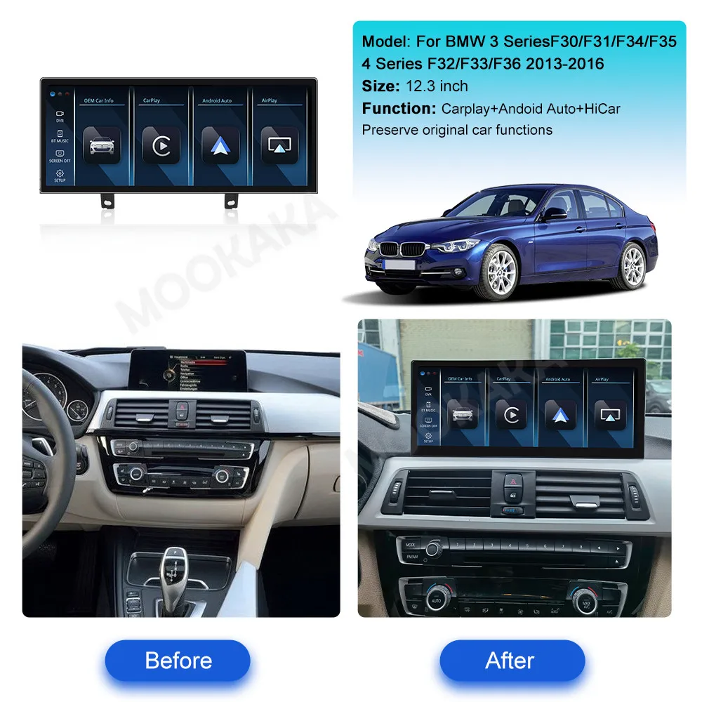 12.3'' For BMW 3 Series F30 4 Series F32 2013-2016 System Carplay Android 13.0 Car Radio Multimedia Player DSP Auto Touch Screen