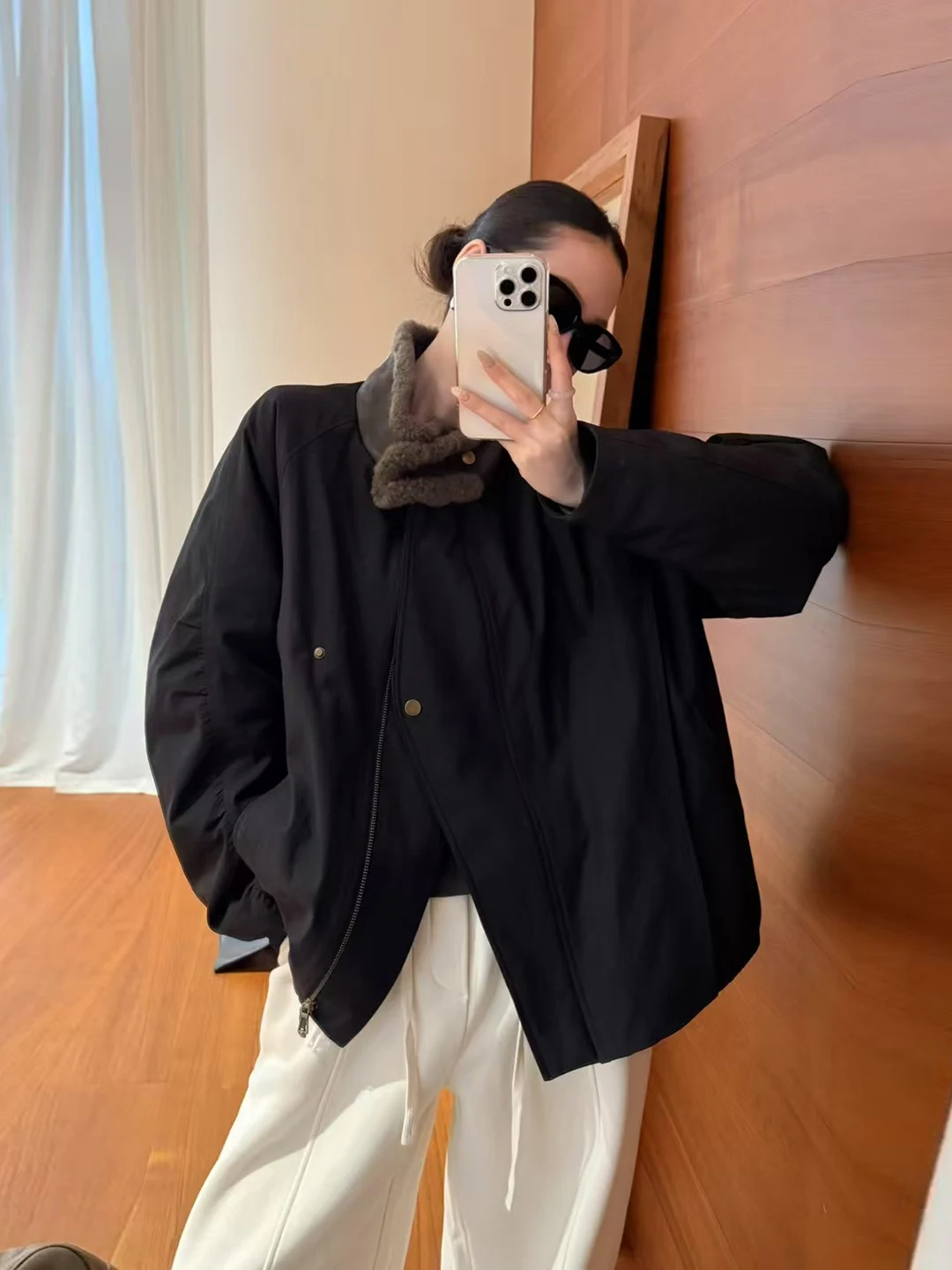 

Warmth Goose down Padded Jaet Asymmetrical Splicing Loose Fit Stand Collar Retro American Sle Women's Winter Outerwear