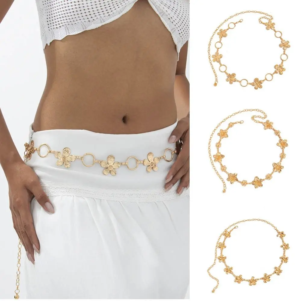 

New Alloy Flower Waist Chain Ethnic Style Irregular Body Chain Adjustable Sexy Chain Belt Women