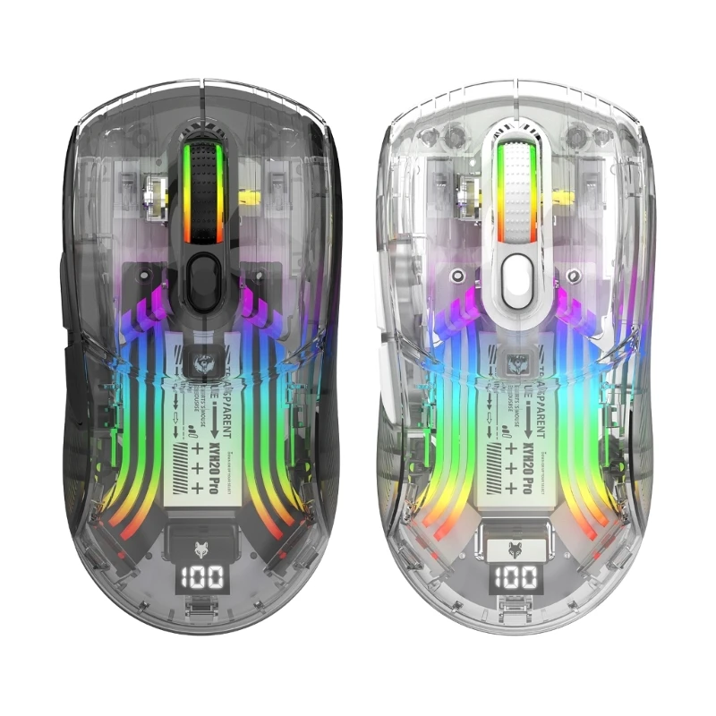 

2.4G/Bluetooth-compatible Cord Mouse with Transparent Body, 3D RGB Lighting, 1200-1600-2000-2400-4000DPI for Drop Shipping