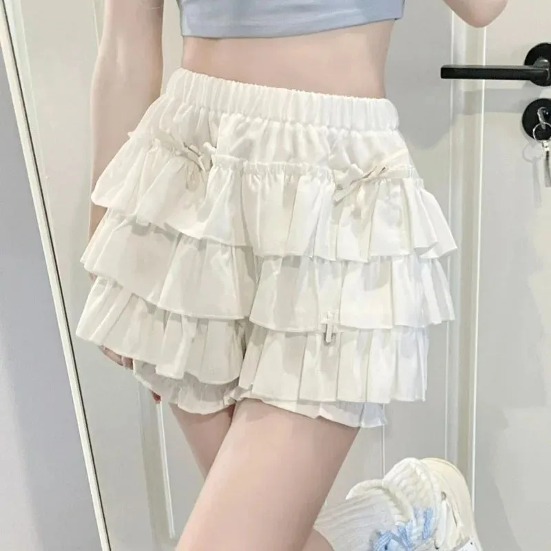 Harajuku Y2k Lolita Safety Short Pants Women Kawaii Ruffles Bloomers Knickers Japanese Cute Elastic Waist Pumpkin Shorts Skirts