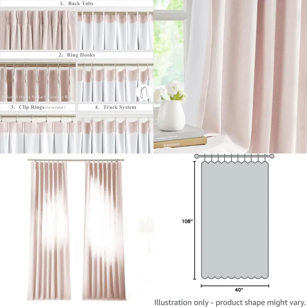 

Pink 108 Long Pleated Blackout Curtains with Liners, Modern Textured Panels for Girls' Room and Living Spaces
