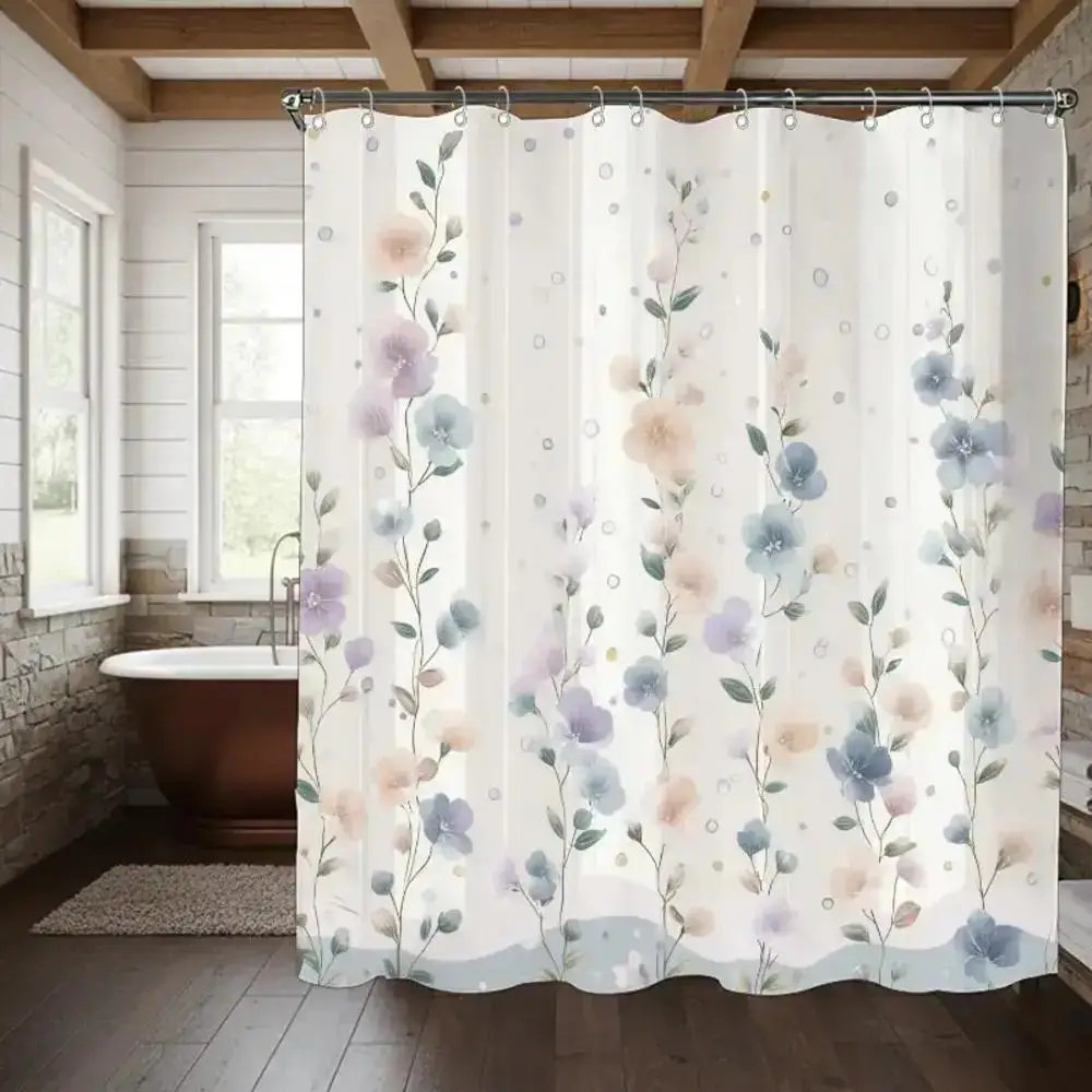 

Pastel Watercolor Floral Pattern With Leaves Soft Garden Style Decorative Shower Curtain