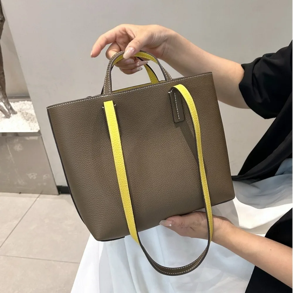 New Leather Women's Bag Double-sided Leather Shopping Unique Texture Stylish Simple Premium Versatile Portable Delicate Tote