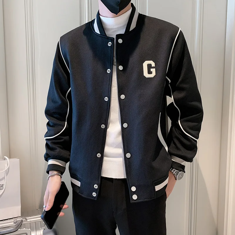 

Men's Button Baseball Jackets, Stand Collar Coats, Casual Streetwear, Slim Fit Outwear, Male Hip Hop Bomber Jacket