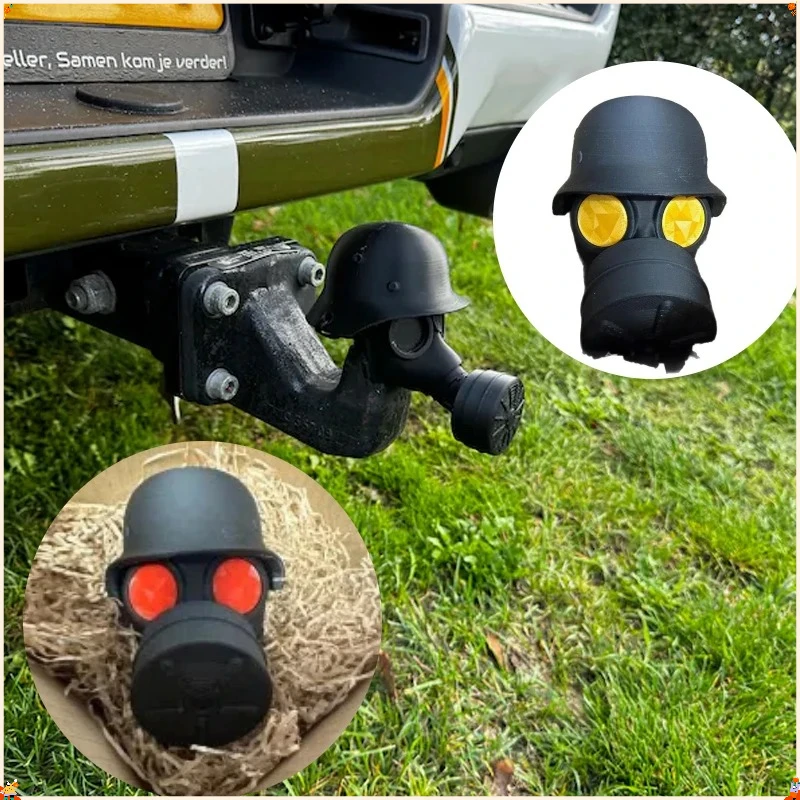 3d Printed Cover Cap For Trailer Coupling Prevent Receiver Tube From Rusting Trailer Hitch Cover With Steel Helmet And Gas Mask