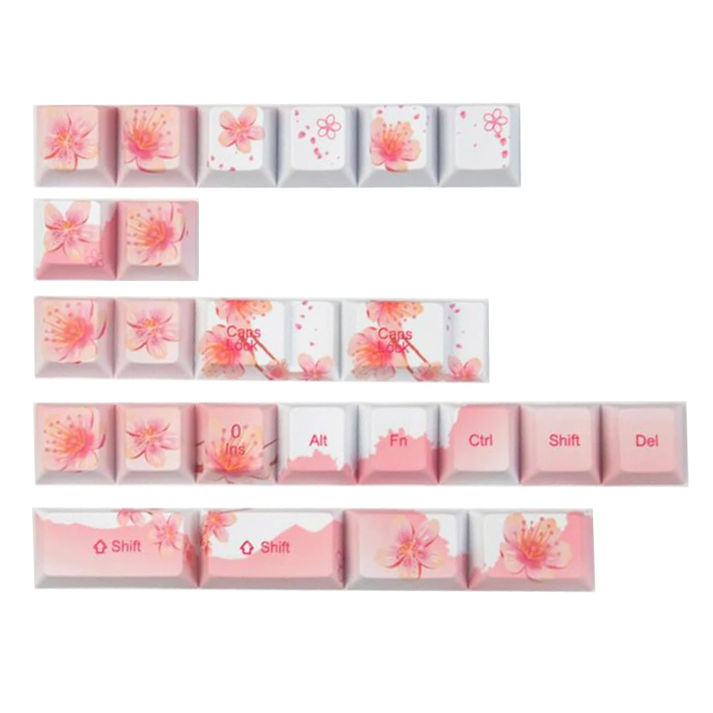 

128 Keys Sakura Keycaps Mechanical Keyboard Caps Fuji Cherry Blossom Thicken PBT Keycaps Cherry Profile No Backlit 6.25U Caps