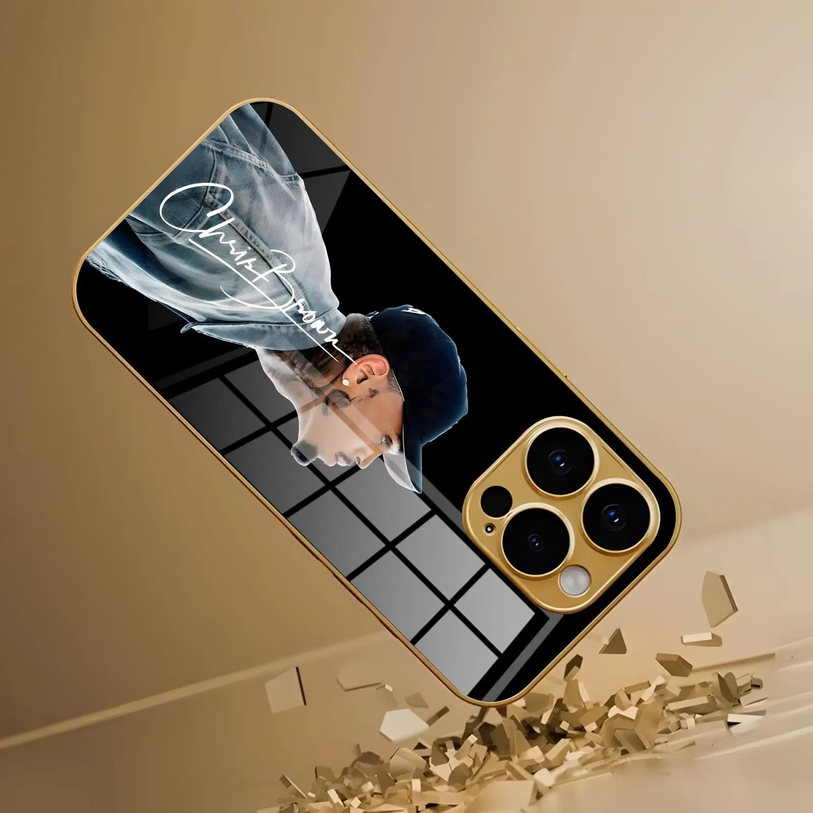 Rapper Chris Brown Breezy  Phone Case For iPhone17 16 16e 15 14 13 12Plus Mini Pro Max Electroplated glass Phone Case view 5