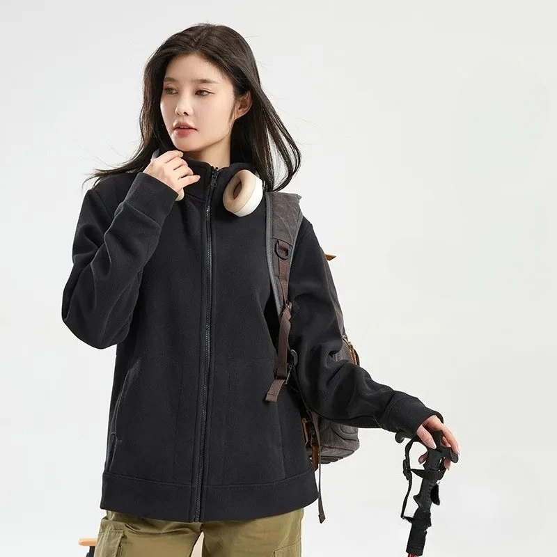 

Fleece Jacket Unisex 2025 Autumn Winter Thick Warm Double Sided Stand Collar Outdoor Sportswear Soft Thermal Hiking Coat