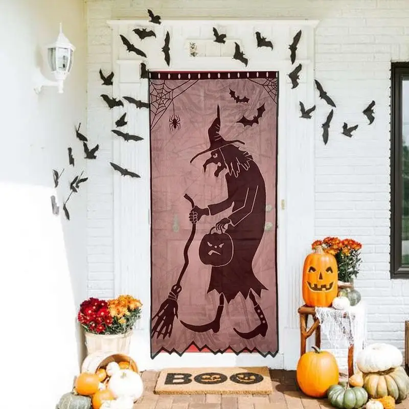 Halloween Scary witch design Lace Curtain Door Curtain for Spooky Halloween Holiday Party Supplies Window Decorations 102x210cm