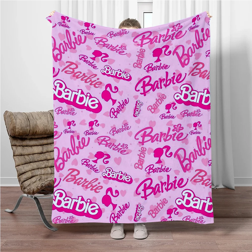 Cute Barbie Logo Blankets Cartoon 3D Printing Blanket Fluffy Children and Adults Sofa Plush Bedspread Throw Blanket for Sofa Bed