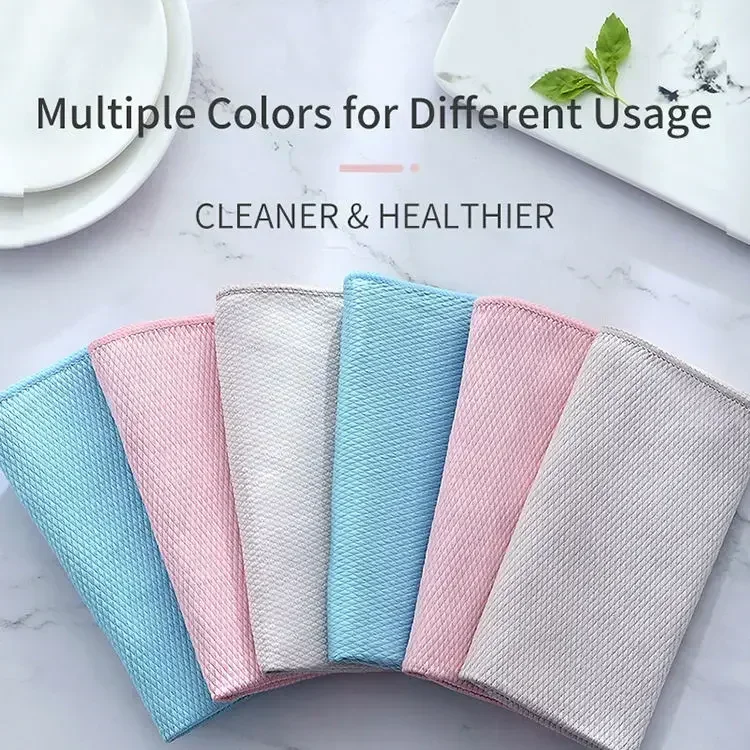 Fish Scale Kitchen Dishcloths Microfiber Super Absorbent Oil-proof Washing Rag Glass Window Wipe Cloth Household Cleaning Cloths