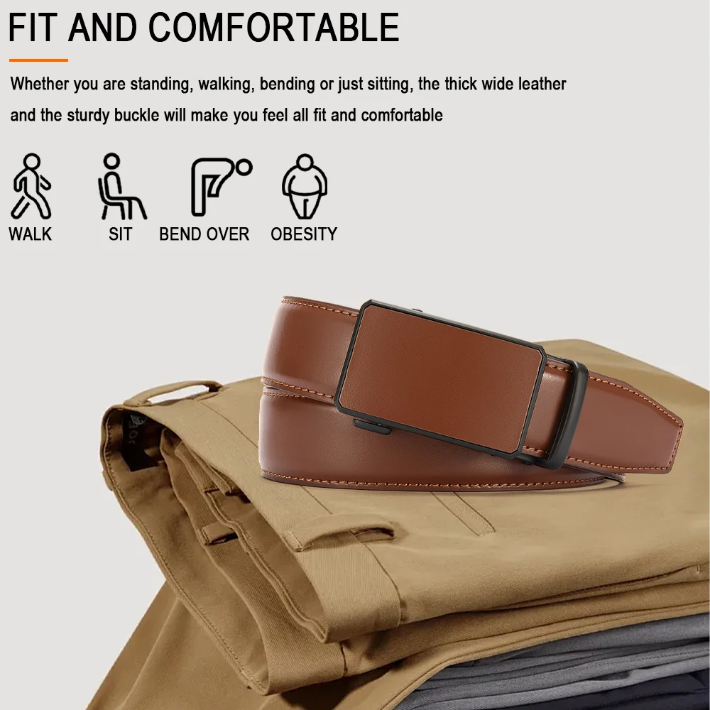Herren-Gürtel aus Echtem Leder mit Legierungsschnalle, Ratschengürtel, Designer-Gürtel für Männer, Automatikgürtel – Detail 3